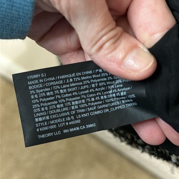 NWT Theory Long sleeve Knit Combo Dress Black Multi Clipped Tweed - Picture 6 of 6